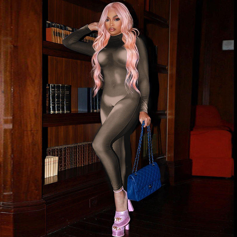 FakeBodyPrintBodyconJumpsuitMockNeck2